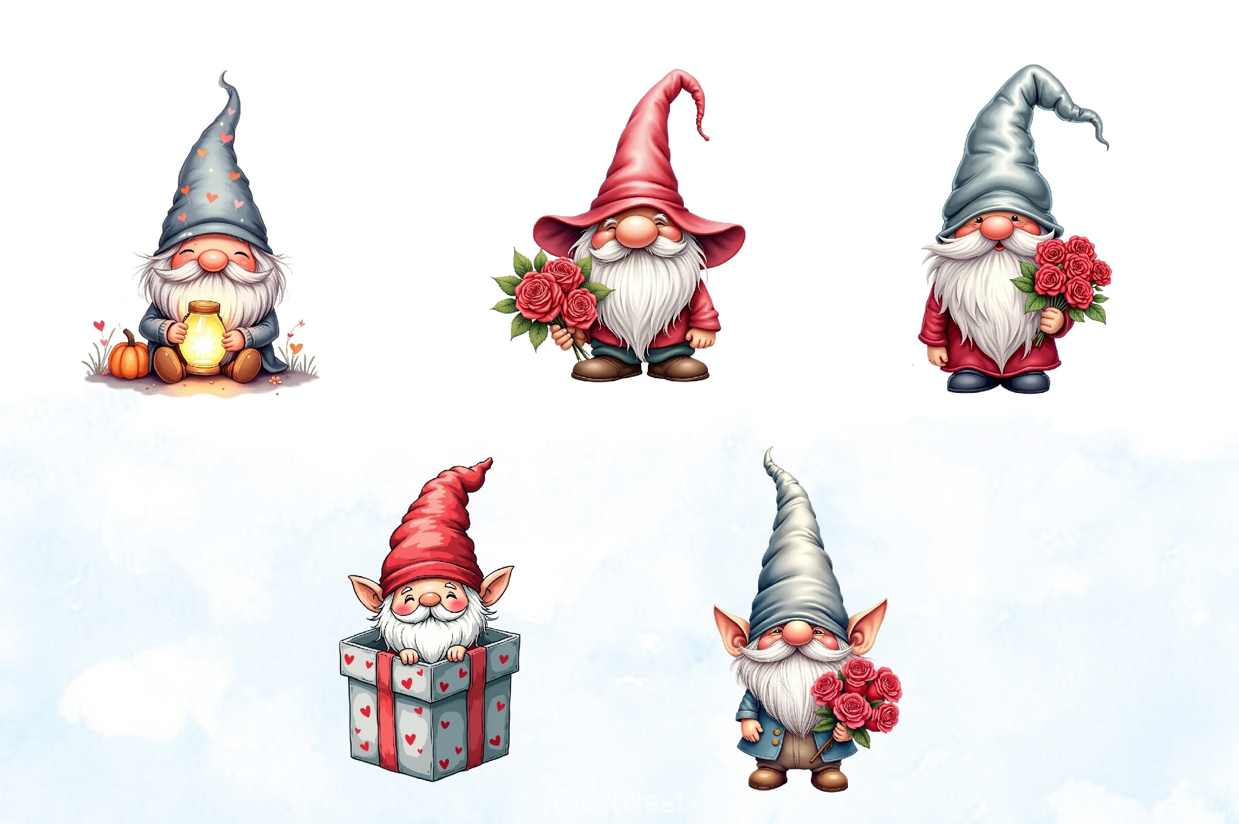 Silver Valentine's Gnome Clipart Bundle - CraftNest - Digital Crafting and Art