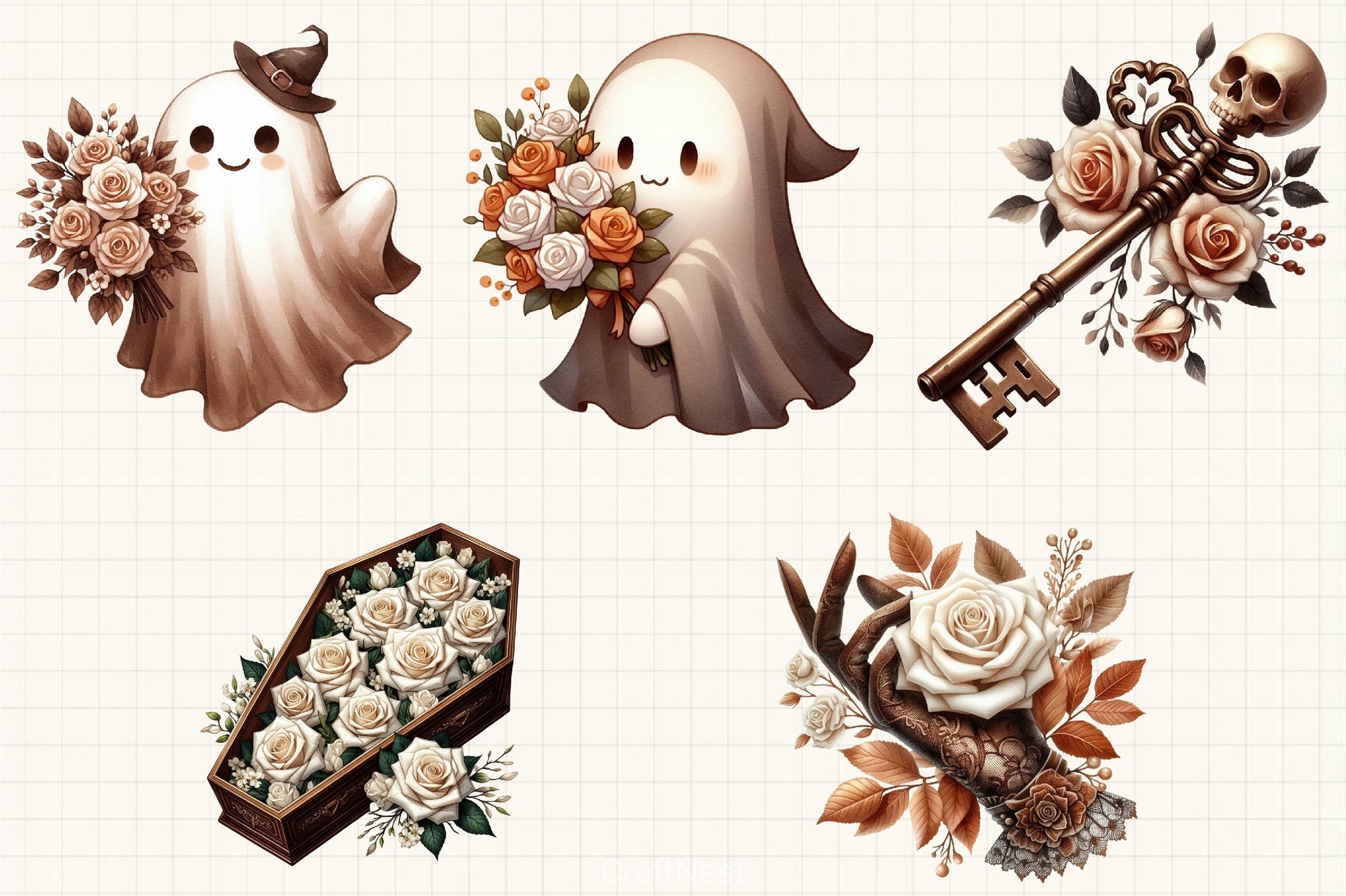 Brown Halloween & White Roses Clipart Bundle 3 - CraftNest - Digital Crafting and Art