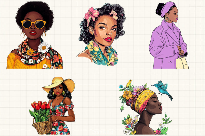 Black Spring Vintage Woman Clipart Bundle - CraftNest - Digital Crafting and Art