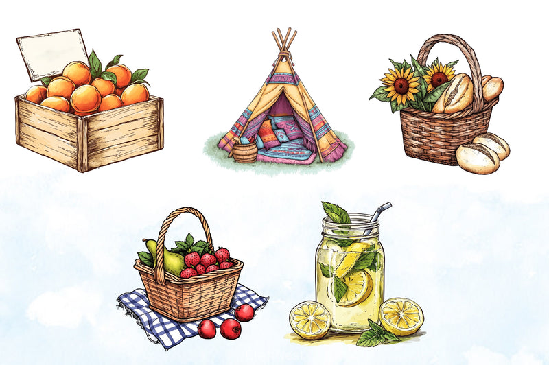 Happy Rustic Summer Clipart Bundle - CraftNest - Digital Crafting and Art