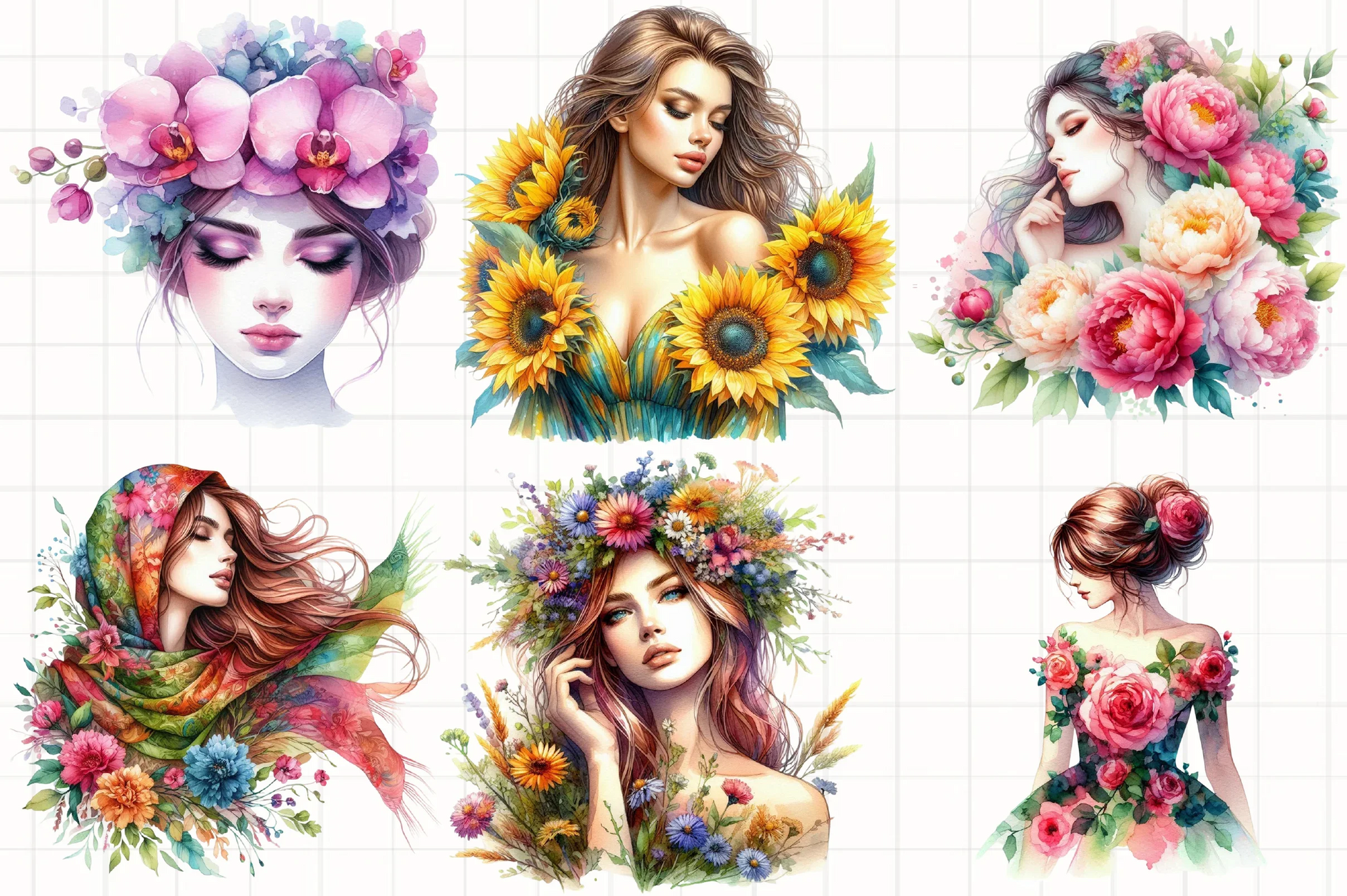 Floral Woman Clipart Bundle 1 - CraftNest - Digital Crafting and Art