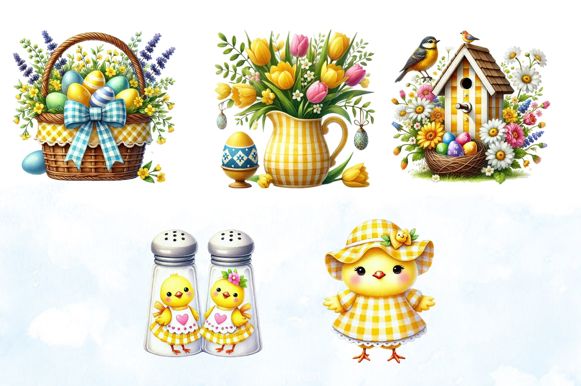 Yellow Easter Gingham Clipart Bundle 6 - CraftNest - Digital Crafting and Art