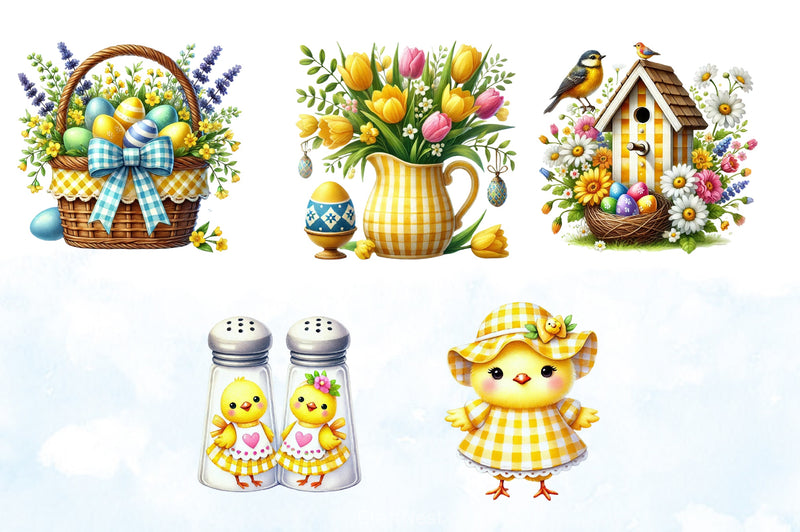 Yellow Easter Gingham Clipart Bundle 6 - CraftNest - Digital Crafting and Art