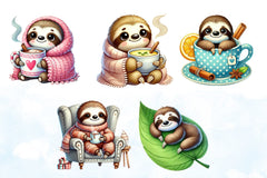 Cozy Sloths Clipart Bundle - CraftNest - Digital Crafting and Art
