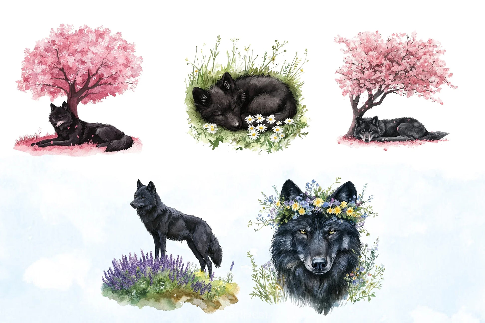 Spring Black Wolf Clipart Bundle - CraftNest - Digital Crafting and Art