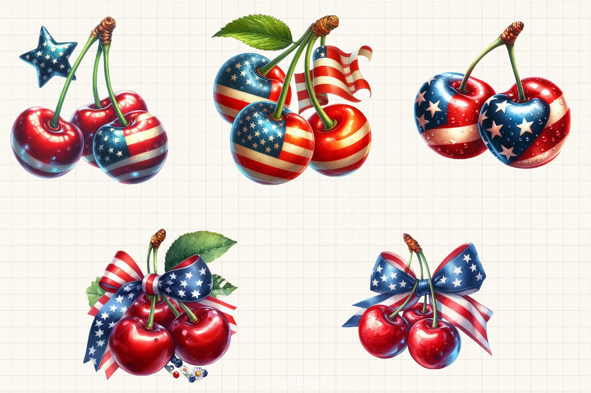 Patriotic America Cherries Clipart Bundle - CraftNest - Digital Crafting and Art