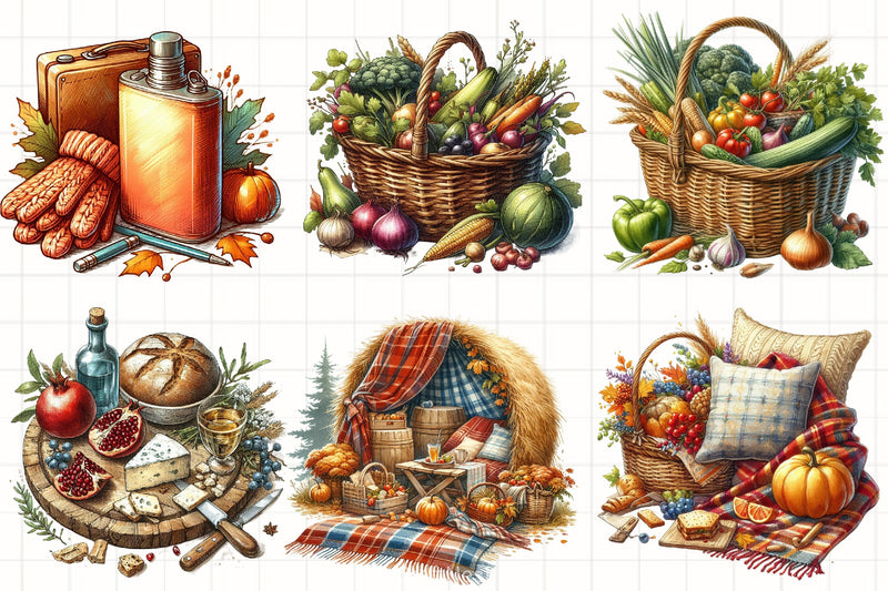 Fall Picnic Clipart Bundle - CraftNest - Digital Crafting and Art