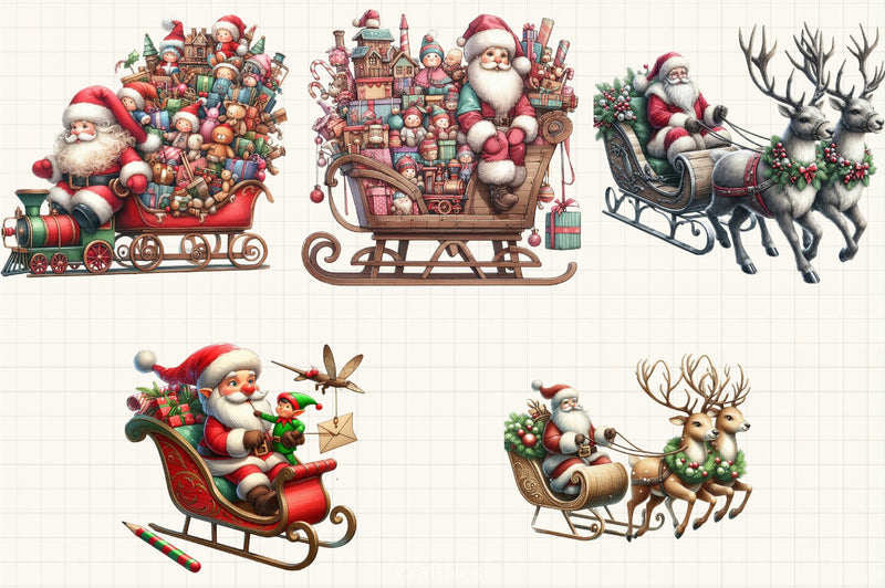 Christmas Santa Sleigh Clipart Bundle - CraftNest - Digital Crafting and Art