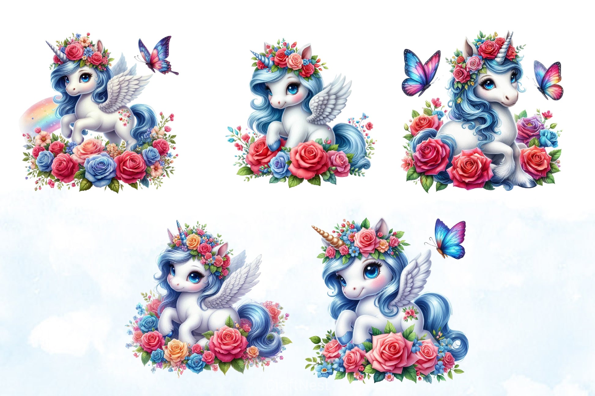 Baby Unicorn Clipart Bundle 4 - CraftNest - Digital Crafting and Art