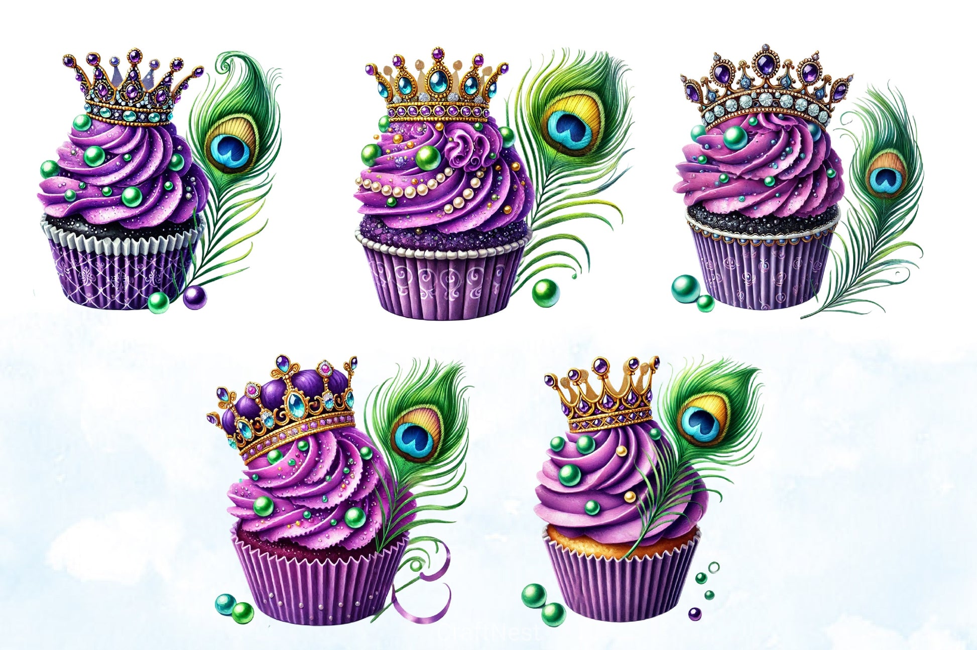 Mardi Gras Cupcake Clipart Bundle - CraftNest - Digital Crafting and Art