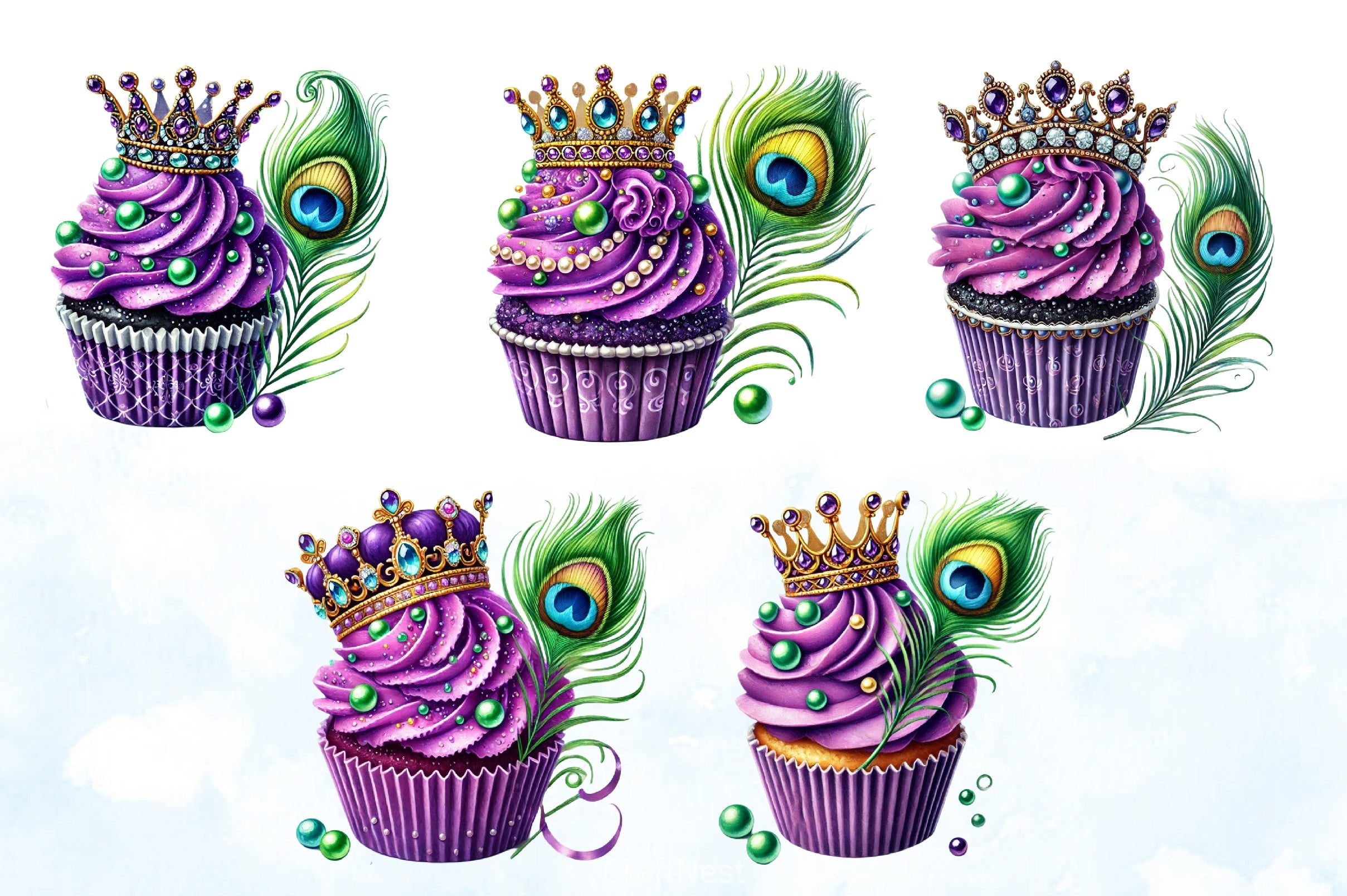 Mardi Gras Cupcake Clipart Bundle - CraftNest - Digital Crafting and Art