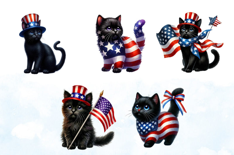 4th of July Black Cat Clipart Bundle - CraftNest - Digital Crafting and Art