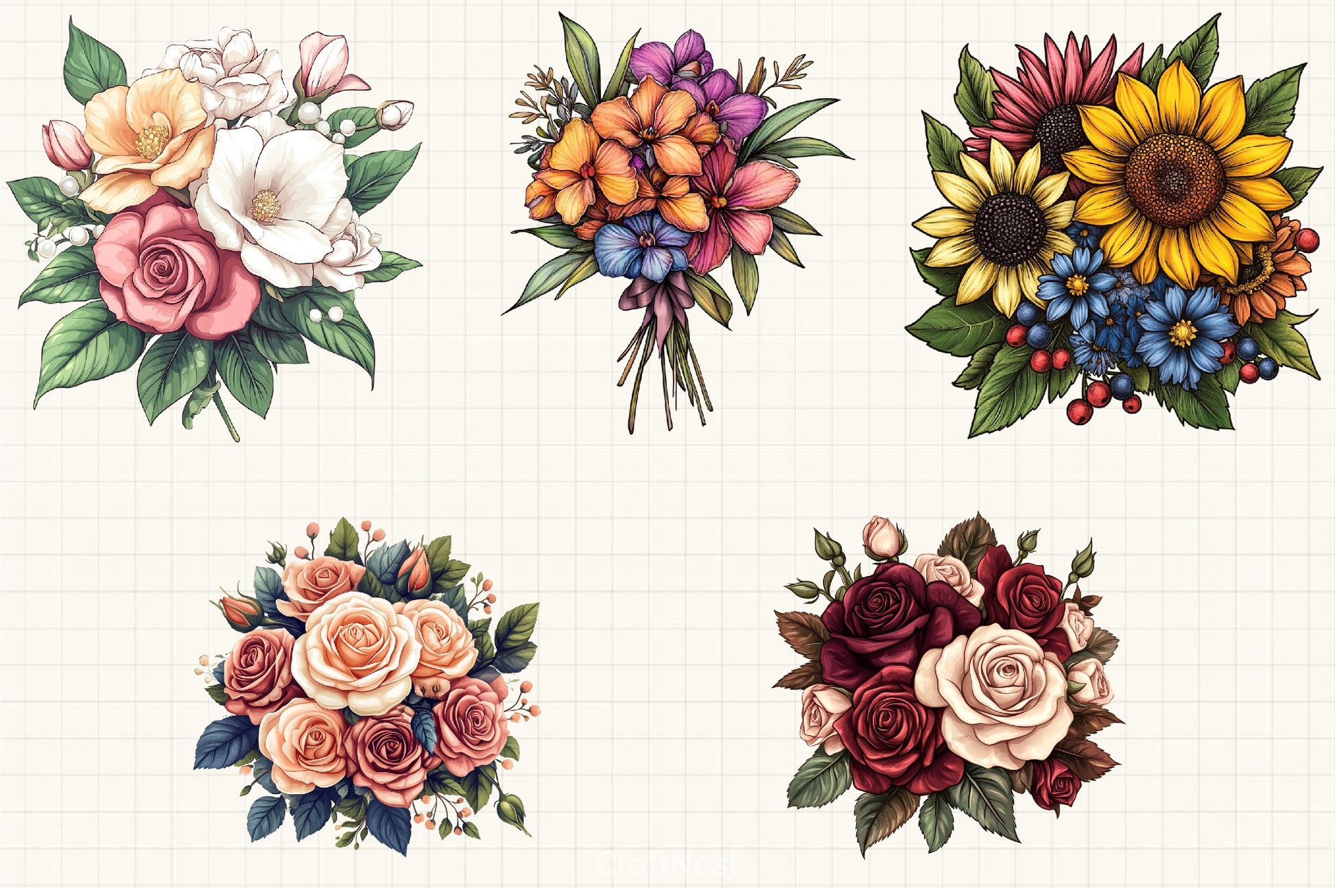 Wedding Flower Bouquet Clipart Bundle - CraftNest - Digital Crafting and Art