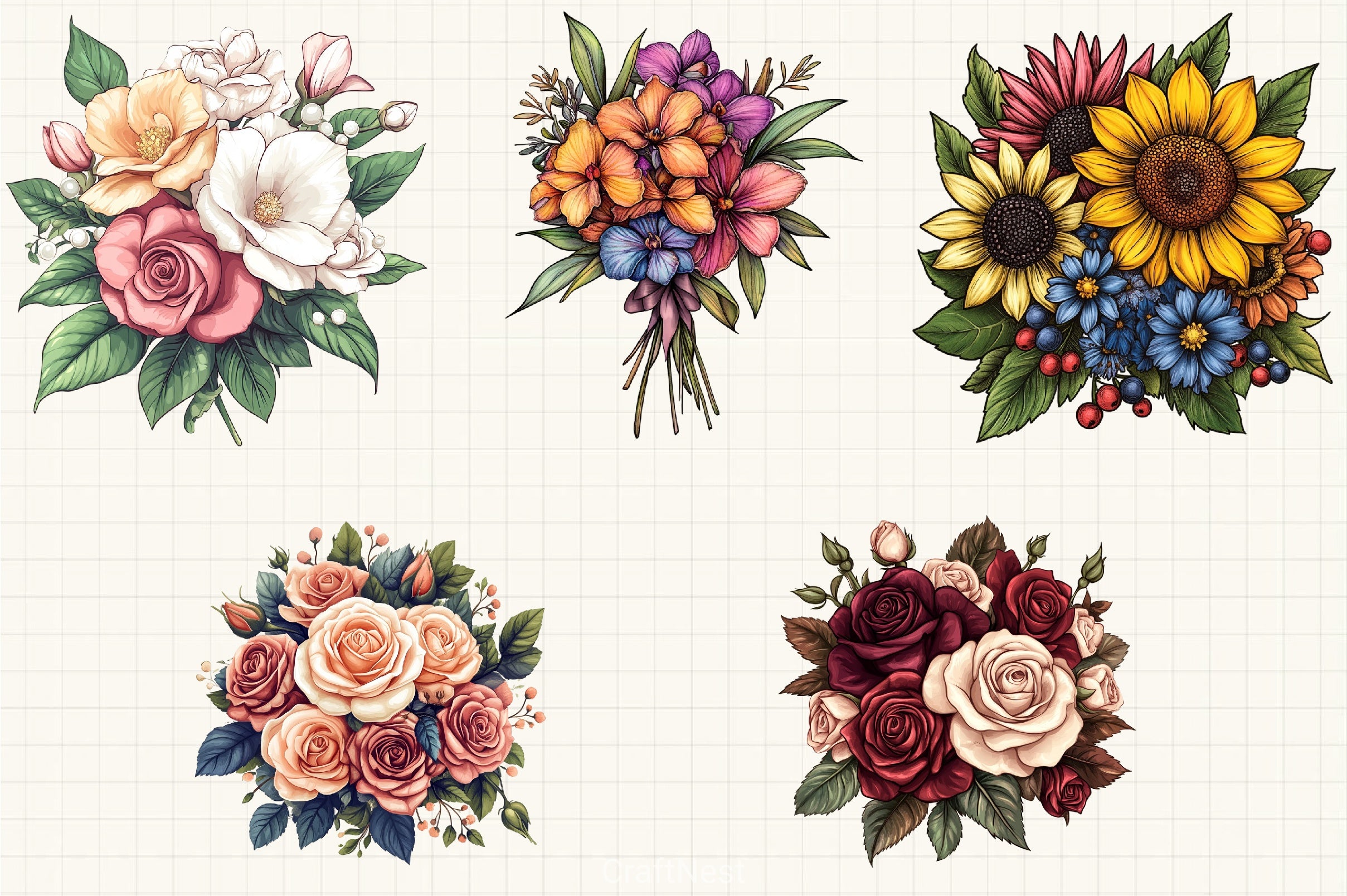Wedding Flower Bouquet Clipart Bundle - CraftNest - Digital Crafting and Art