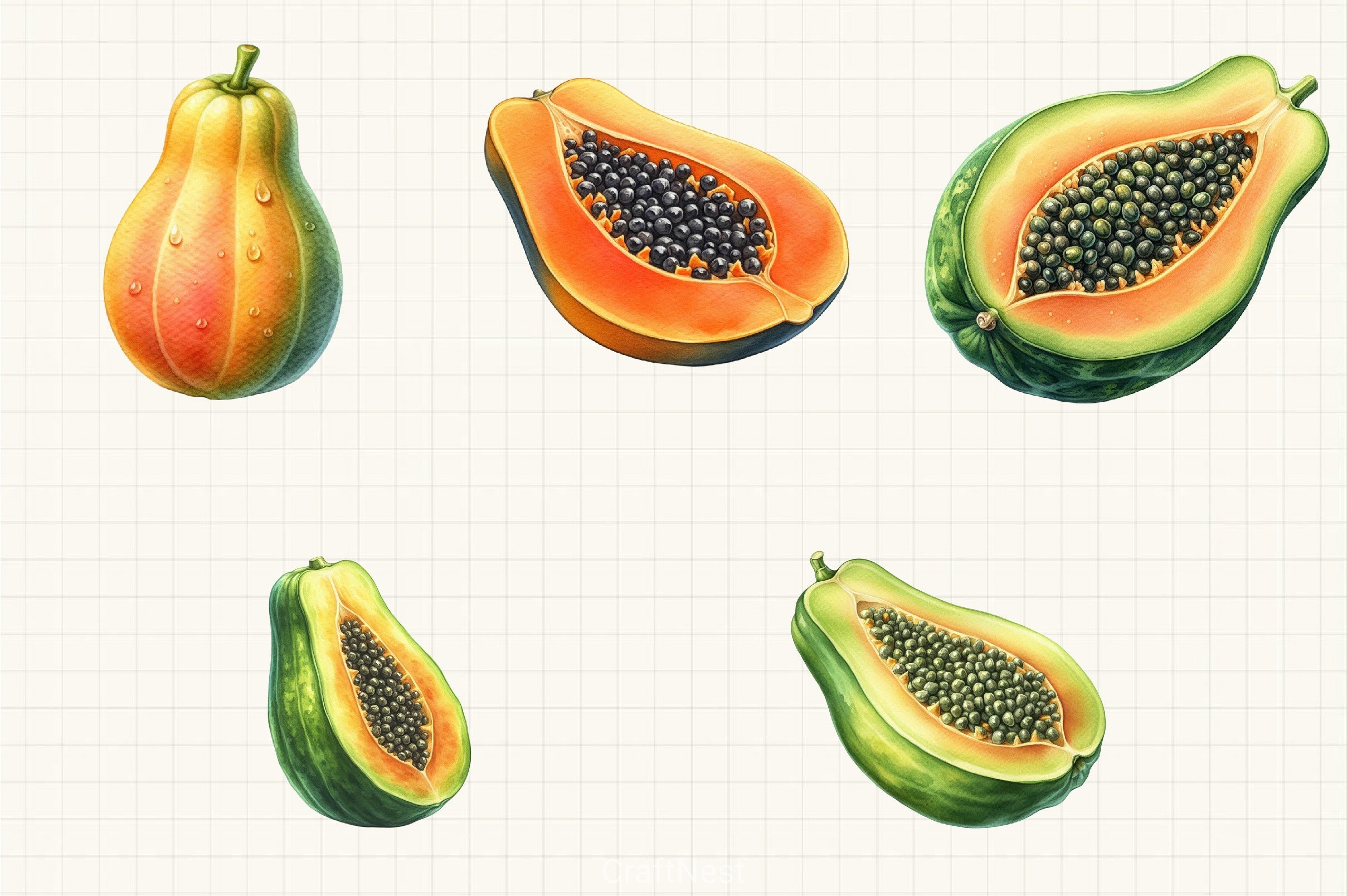 Papaya Fruit Clipart Bundle - CraftNest - Digital Crafting and Art