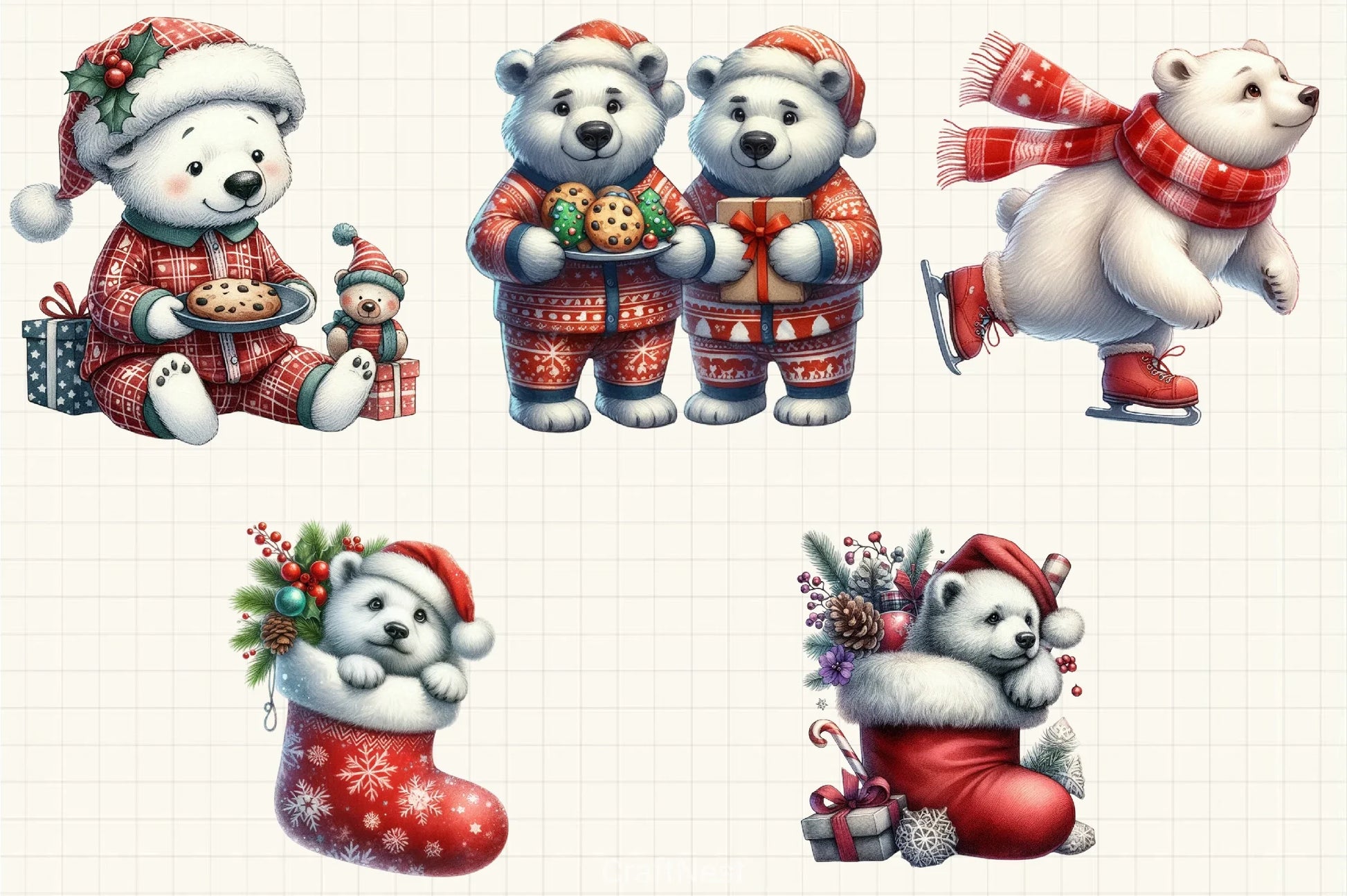 Christmas Polar Bear Clipart Bundle - CraftNest - Digital Crafting and Art
