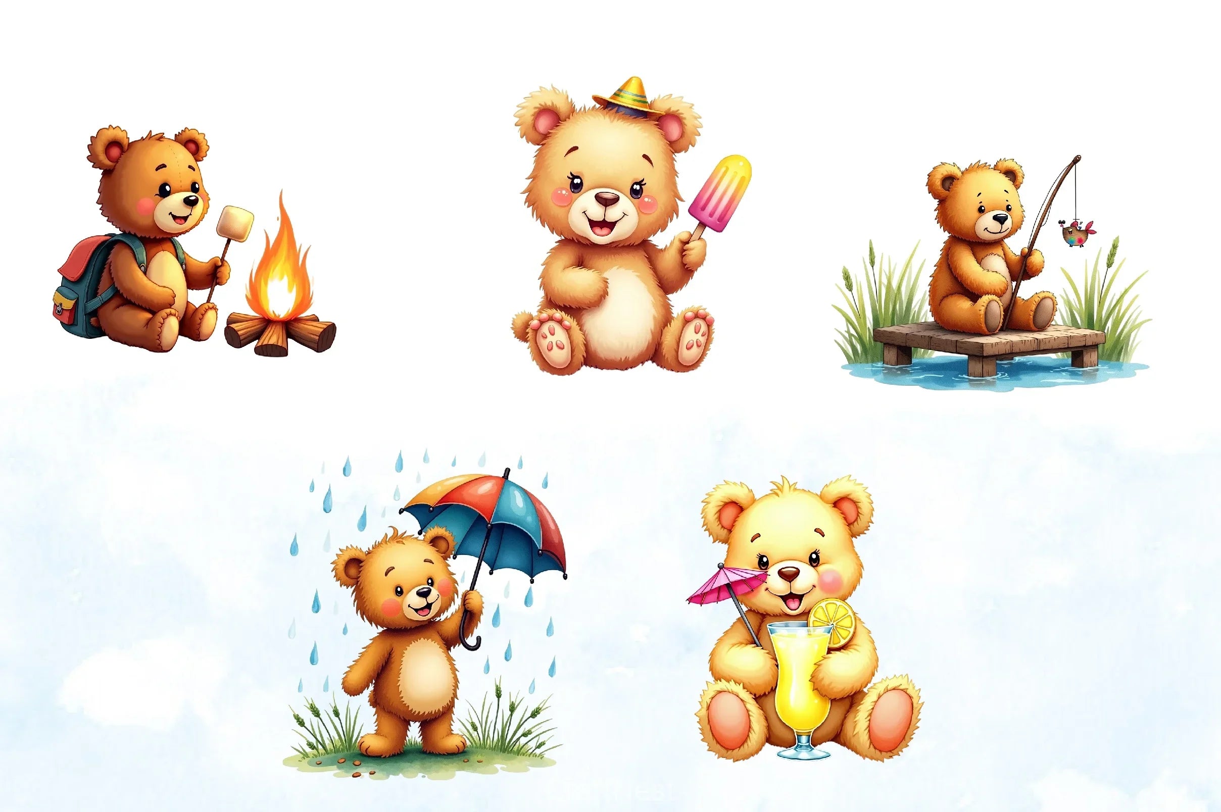 Summer Teddy Bear Clipart Bundle 2 - CraftNest - Digital Crafting and Art