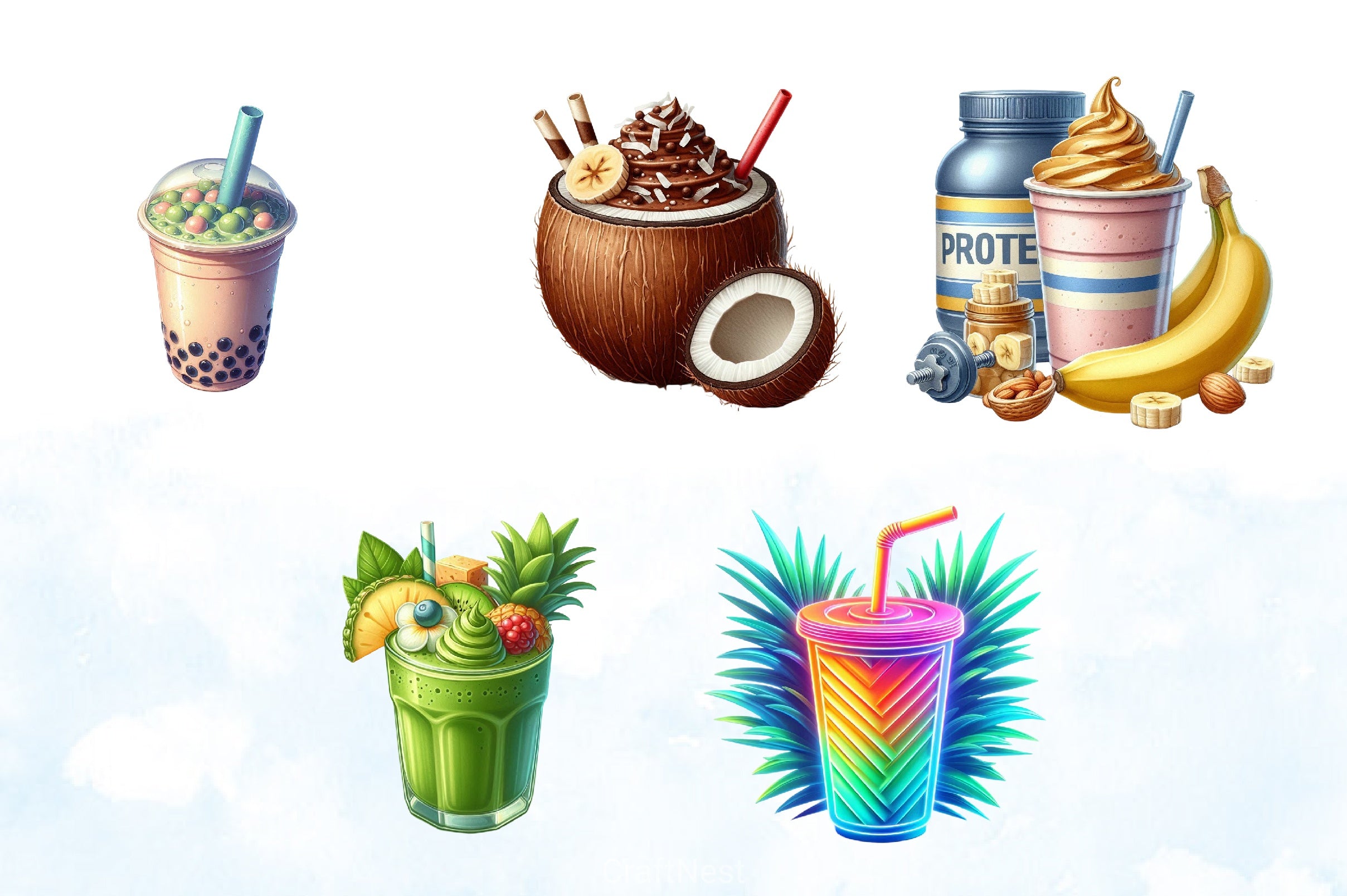 Summer Tropical Smoothie Clipart Bundle - CraftNest - Digital Crafting and Art