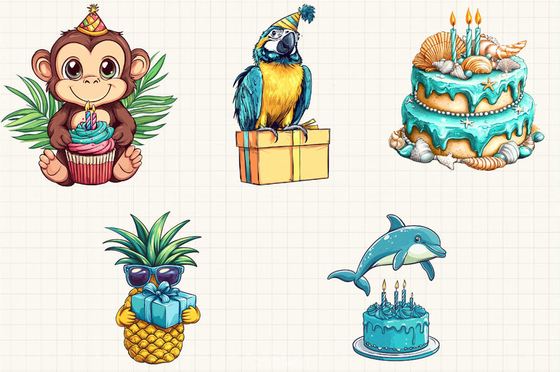 Tropical Turquoise Birthday Clipart Bundle - CraftNest - Digital Crafting and Art