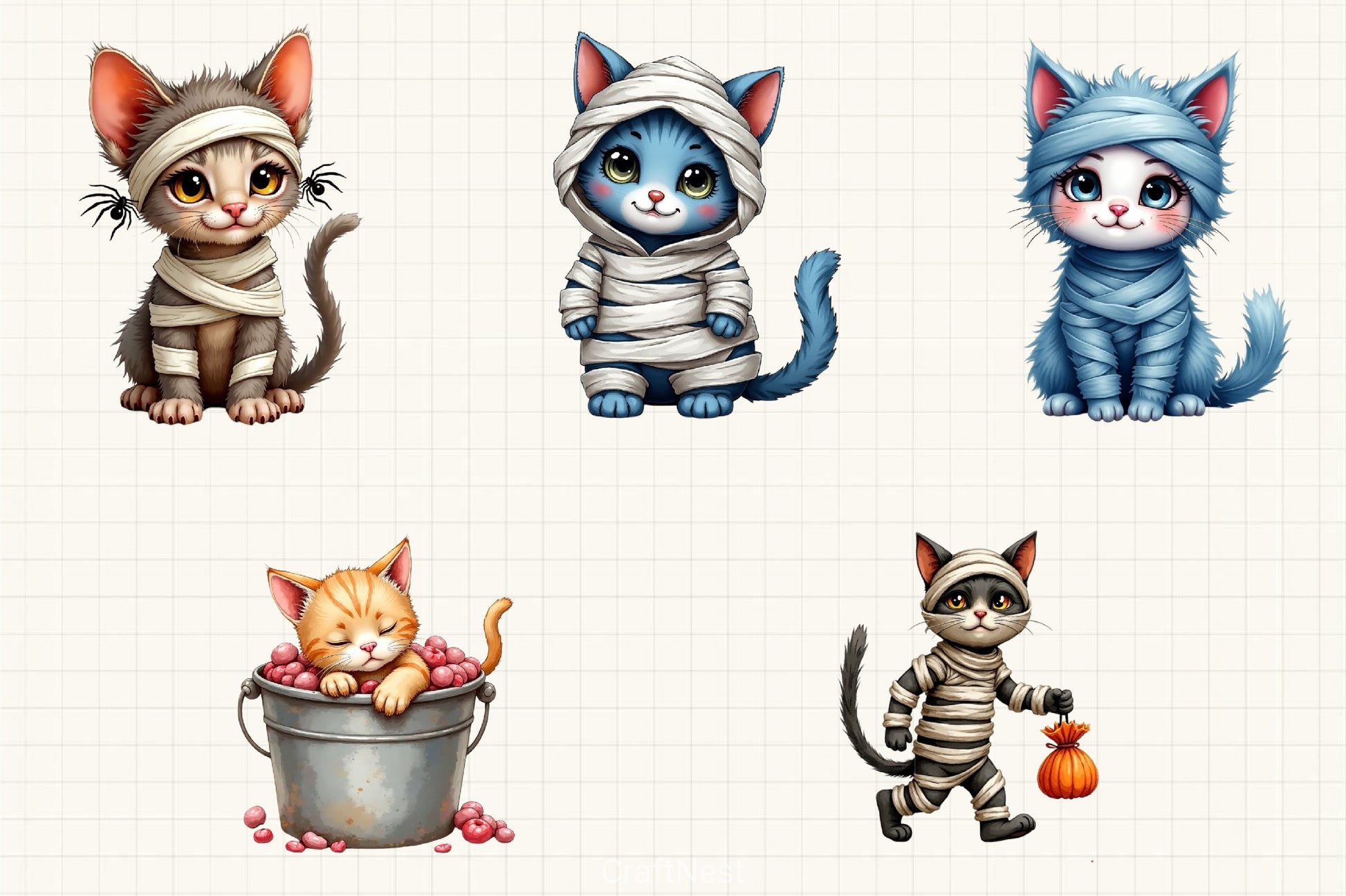 Cute Halloween Cats Mummy Clipart Bundle - CraftNest - Digital Crafting and Art