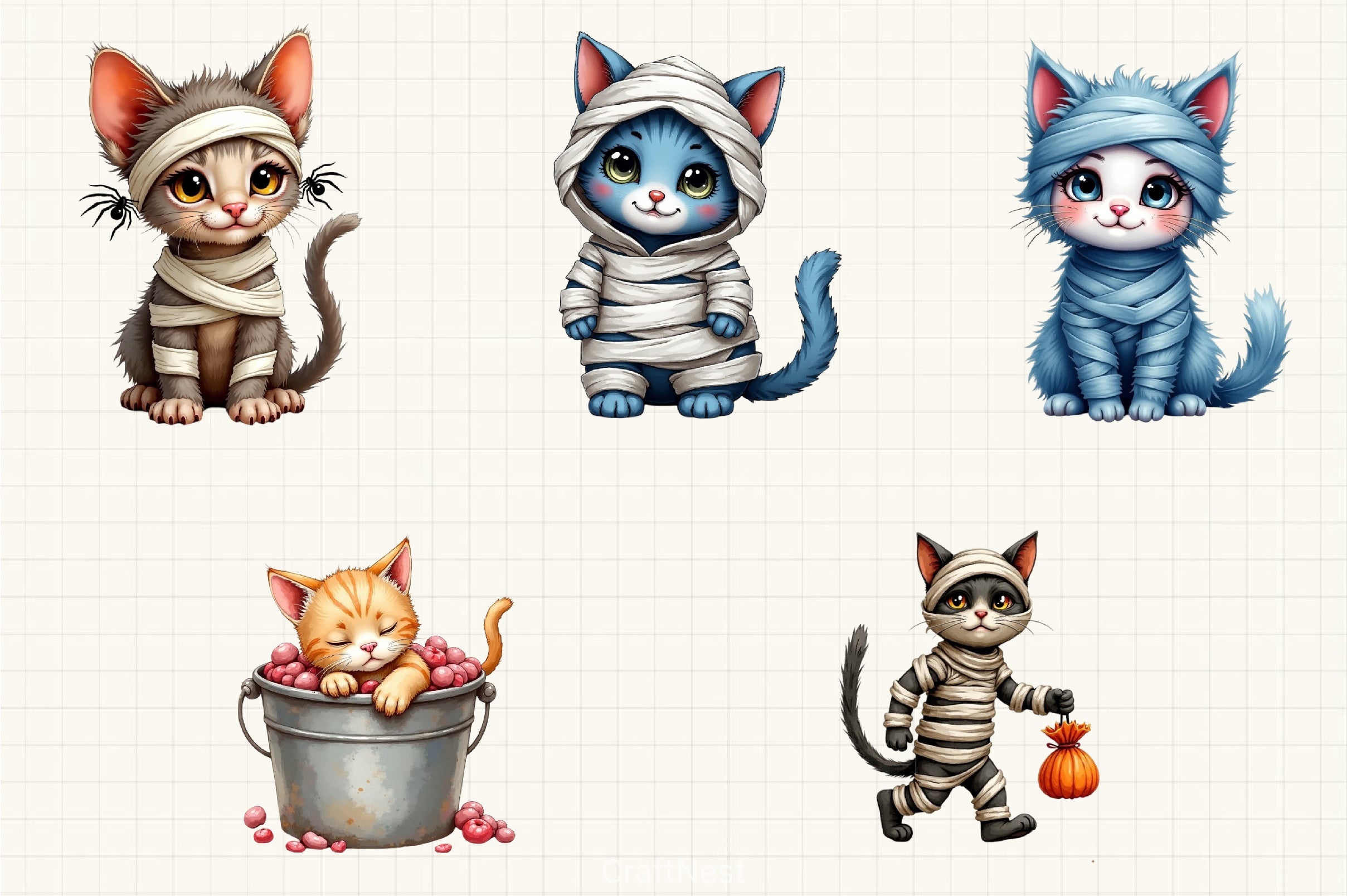Cute Halloween Cats Mummy Clipart Bundle - CraftNest - Digital Crafting and Art