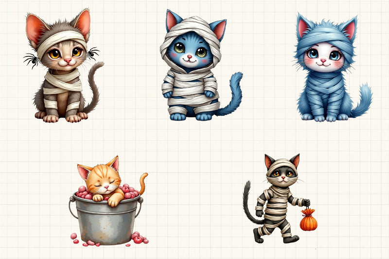 Cute Halloween Cats Mummy Clipart Bundle - CraftNest - Digital Crafting and Art