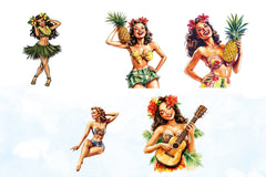Pin Up Hula Girl Clipart Bundle 3 - CraftNest - Digital Crafting and Art