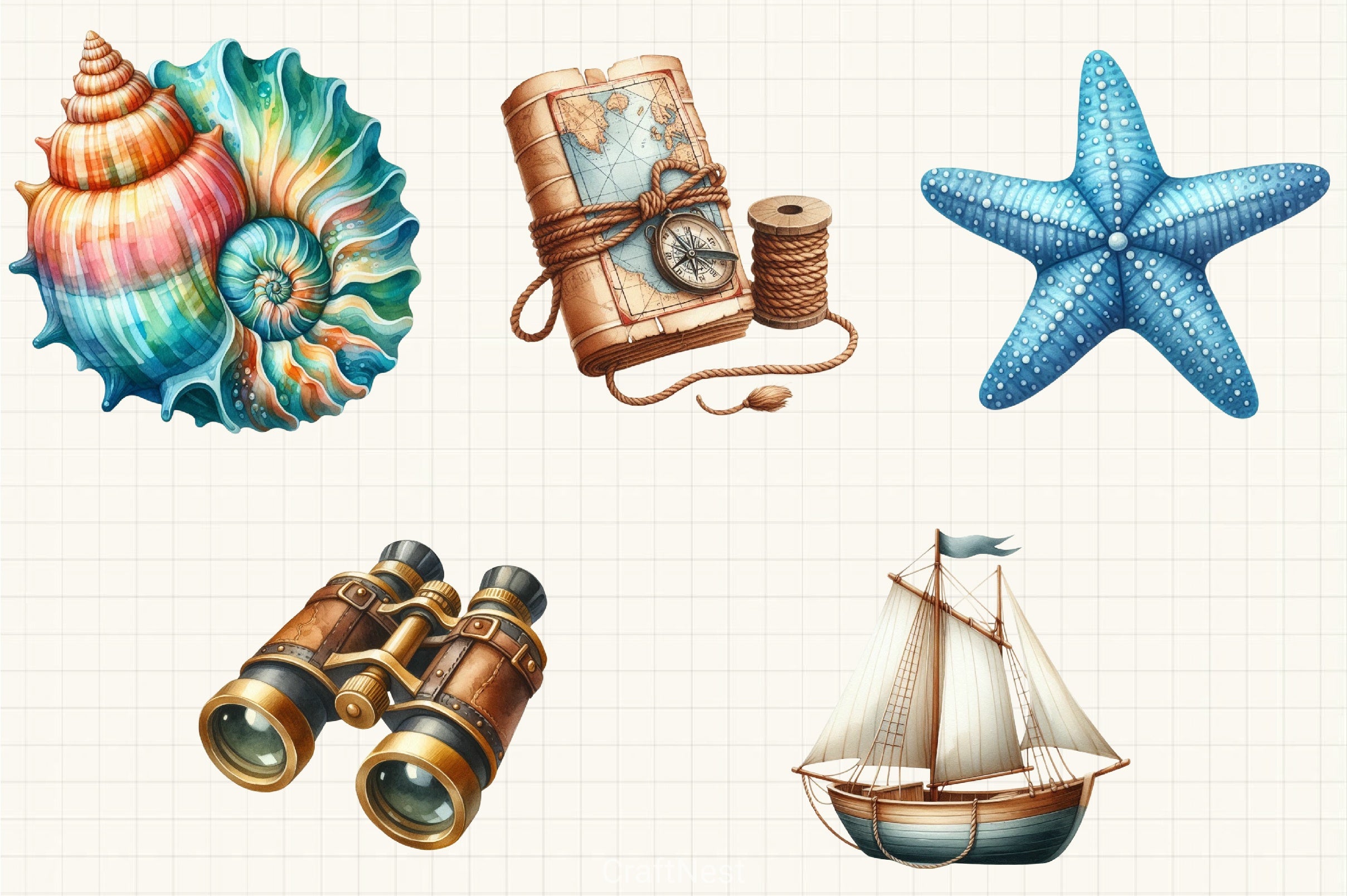 Nautical Summer Clipart Bundle - CraftNest - Digital Crafting and Art