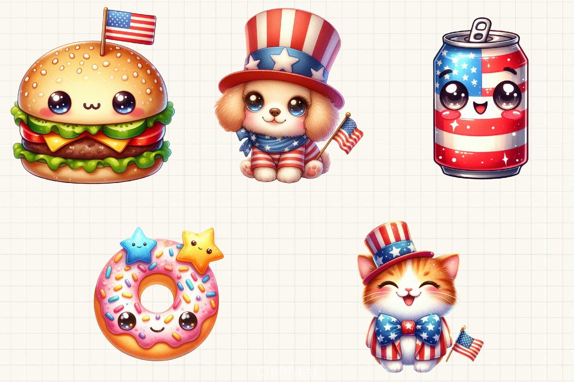 Kawaii 4th of July Clipart Bundle - CraftNest - Digital Crafting and Art