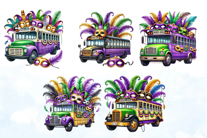 Mardi Gras School Bus Clipart Bundle - CraftNest - Digital Crafting and Art