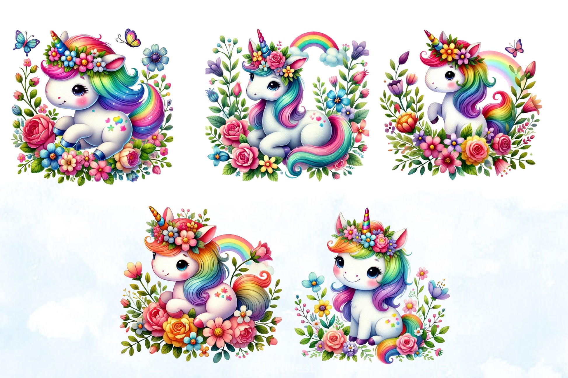 Colorful Magical Unicorn Clipart Bundle - CraftNest - Digital Crafting and Art