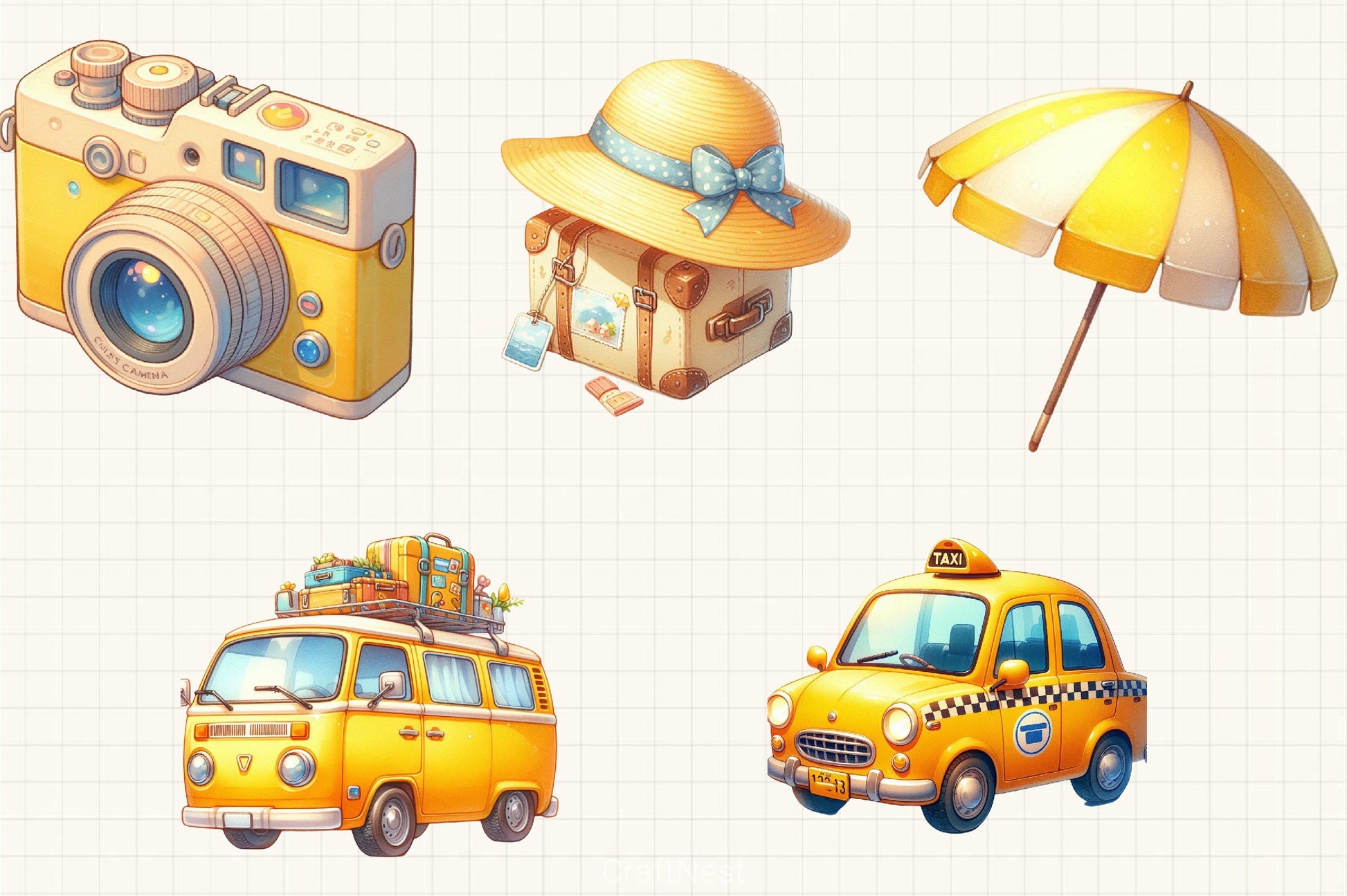 Cute Yellow Travel Clipart Bundle - CraftNest - Digital Crafting and Art