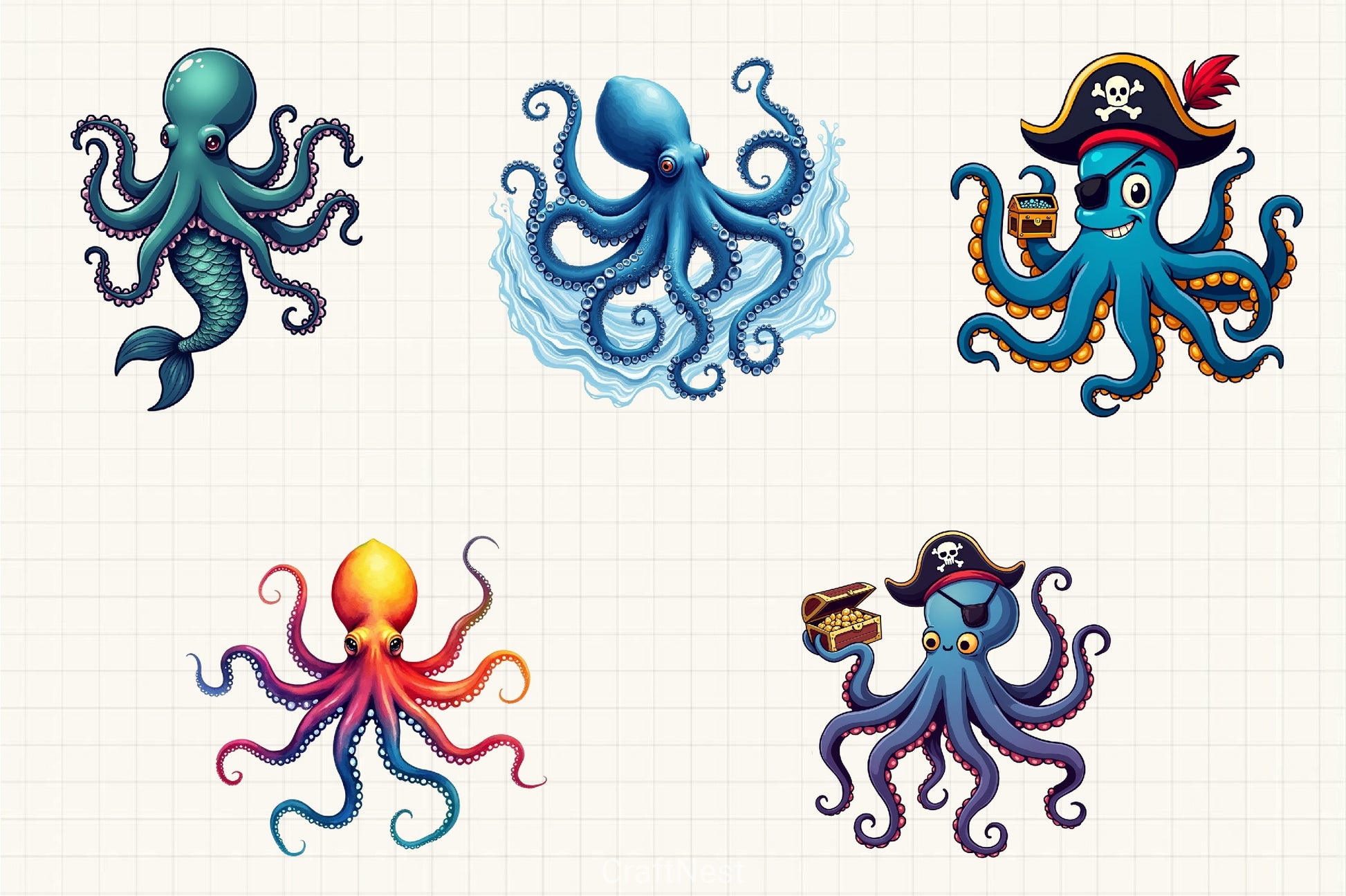 Cute Octopus Clipart Bundle - CraftNest - Digital Crafting and Art