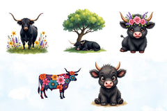 Black Highland Cow Clipart Bundle - CraftNest - Digital Crafting and Art