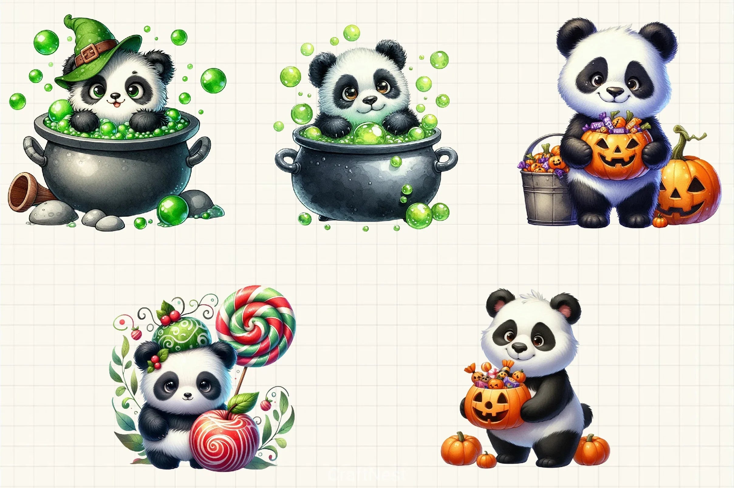 Halloween Panda Clipart Bundle 32 - CraftNest - Digital Crafting and Art