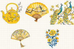 Yellow Chinoiserie Mother's Day Clipart Bundle - CraftNest - Digital Crafting and Art