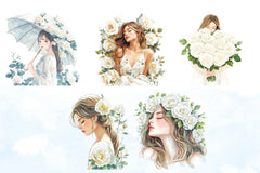Spring White Roses & Woman Clipart Bundle - CraftNest - Digital Crafting and Art