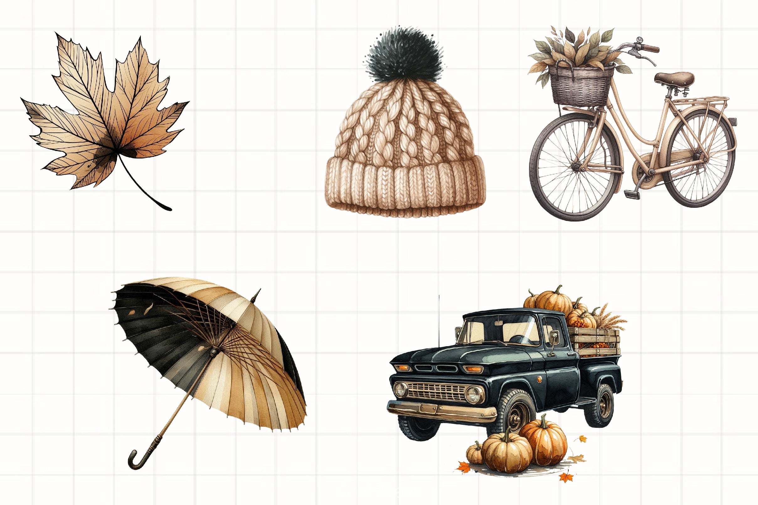 Beige & Black Autumn Clipart Bundle 3 - CraftNest - Digital Crafting and Art