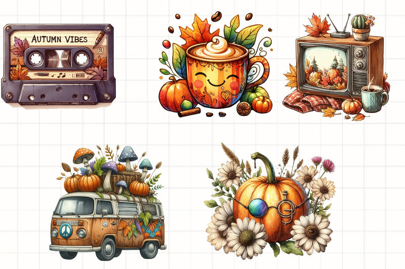 Retro Autumn Clipart Bundle 6 - CraftNest - Digital Crafting and Art