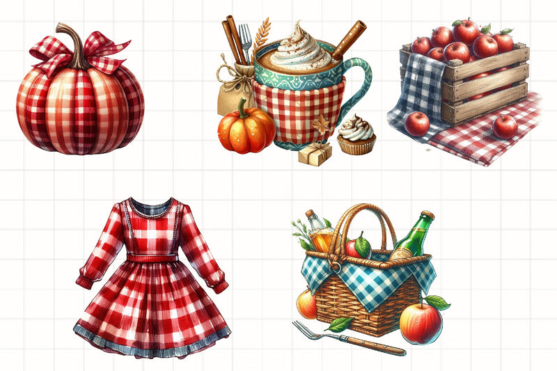 Gingham Autumn Clipart Bundle 4 - CraftNest - Digital Crafting and Art