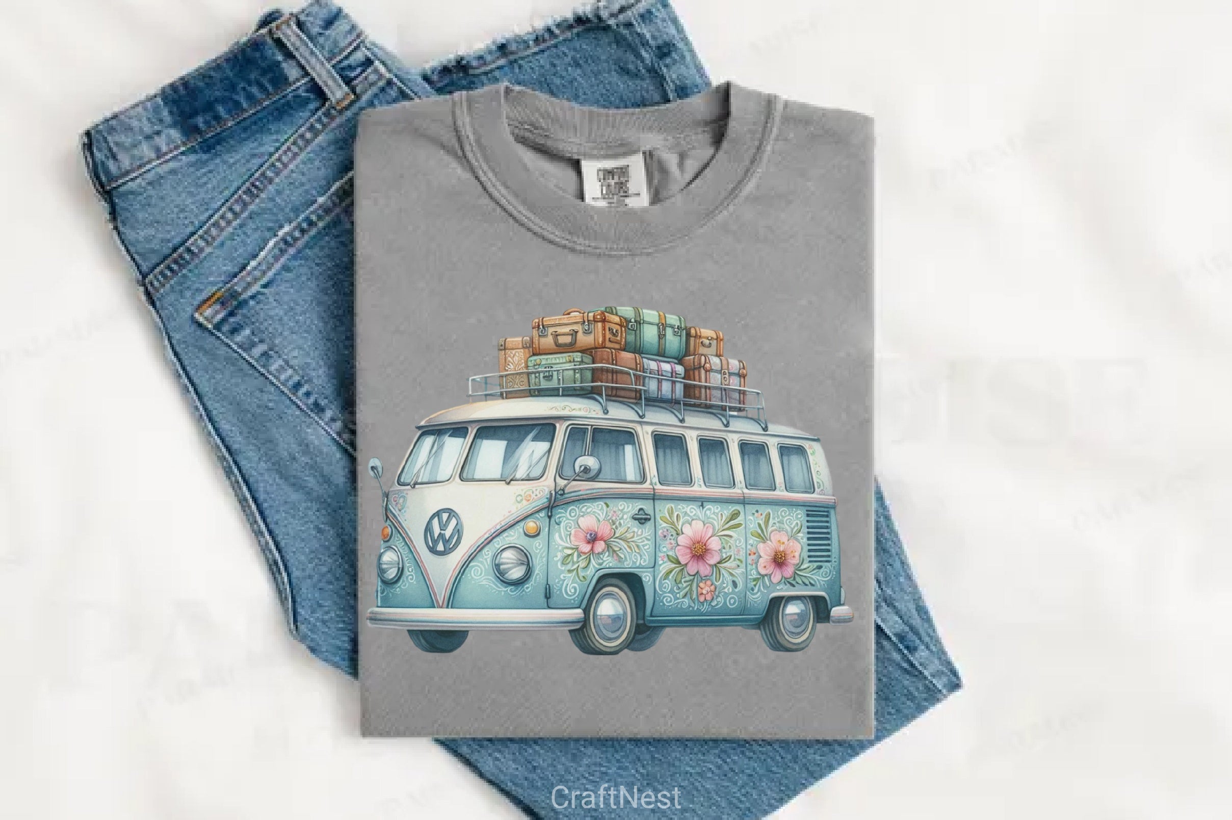 Vintage Hippie Bus Clipart Bundle - CraftNest - Digital Crafting and Art