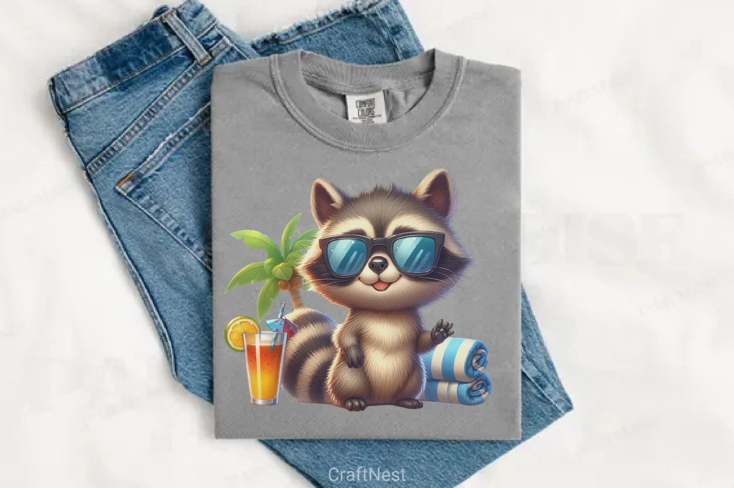 Summer Raccoon Clipart Bundle - CraftNest - Digital Crafting and Art