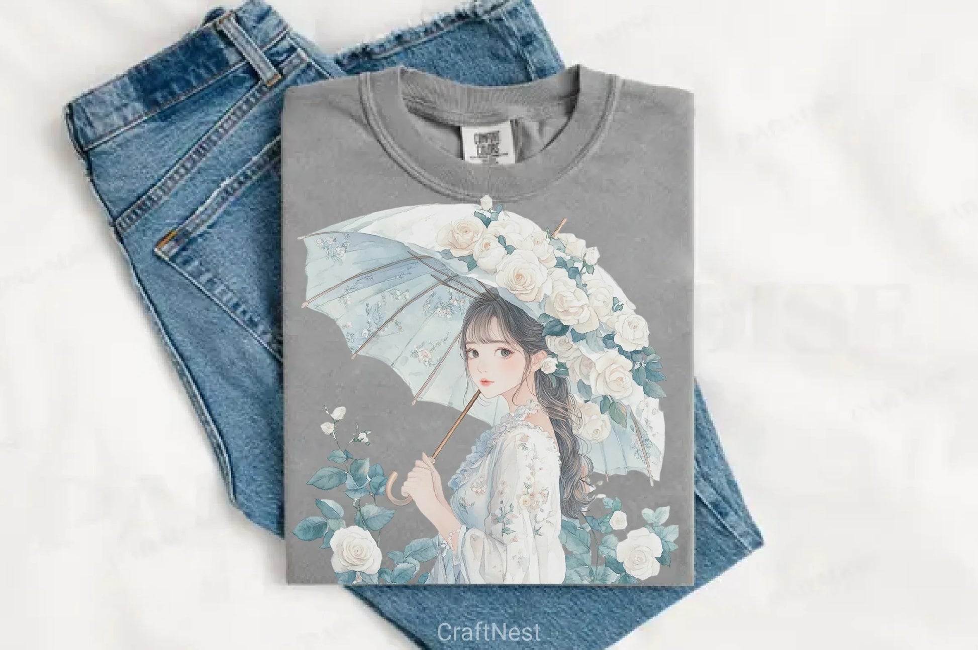 Spring White Roses & Woman Clipart Bundle - CraftNest - Digital Crafting and Art