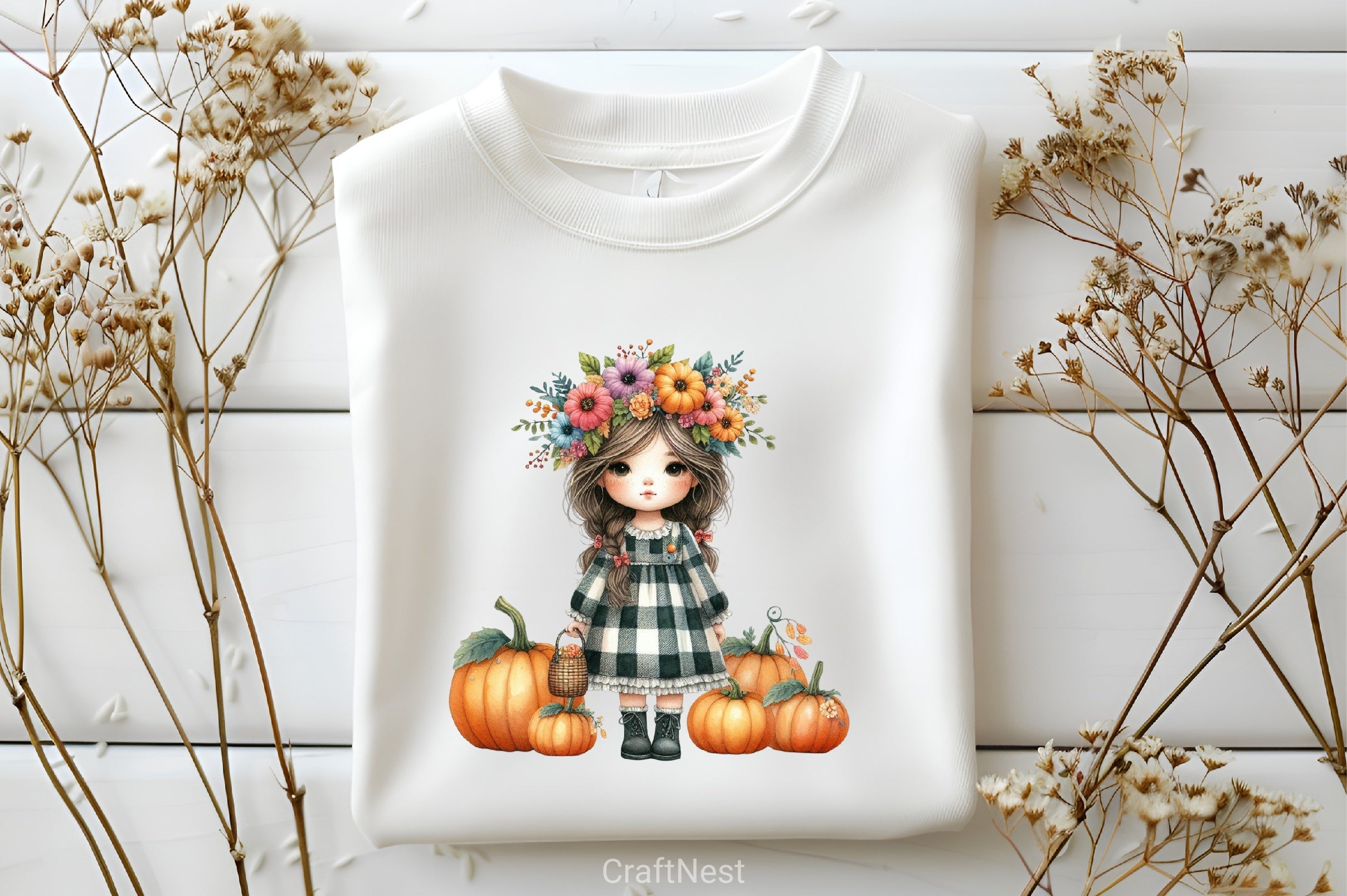 Girls Fall Flowers Clipart Bundle - CraftNest - Digital Crafting and Art