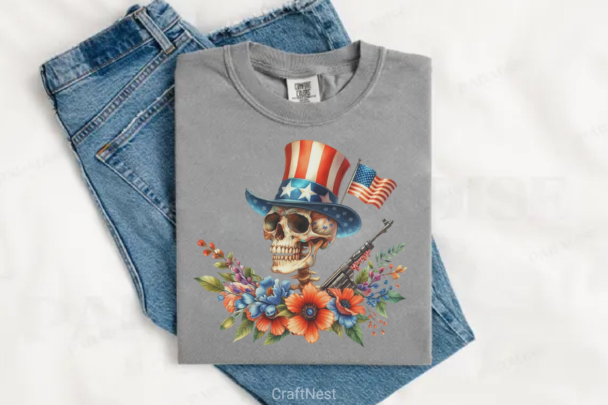 4th of July Skeleton Floral Clipart Bundle 2 - CraftNest - Digital Crafting and Art