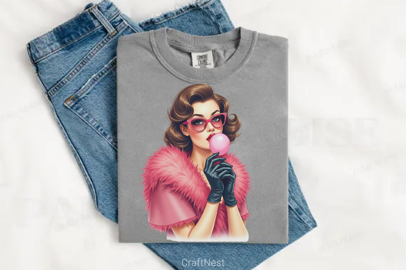 Retro Girl Bubblegum Clipart Bundle 34 - CraftNest - Digital Crafting and Art