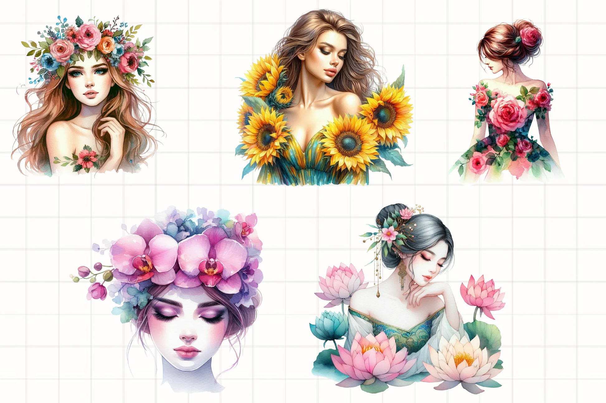 Floral Woman Clipart Bundle 1 - CraftNest - Digital Crafting and Art