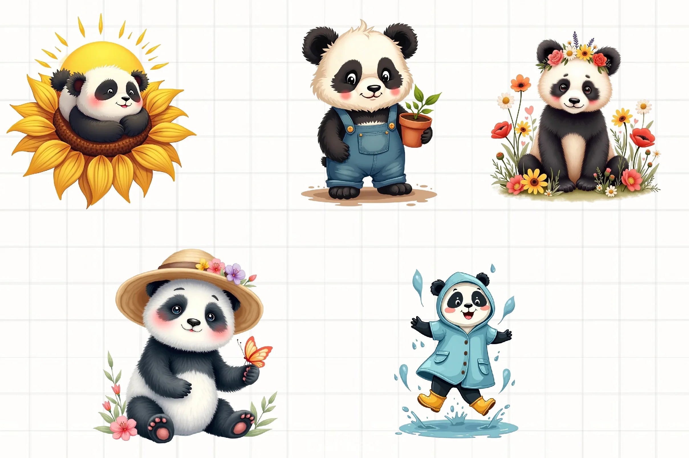 Springtime Panda Spring Panda Clipart Bundle