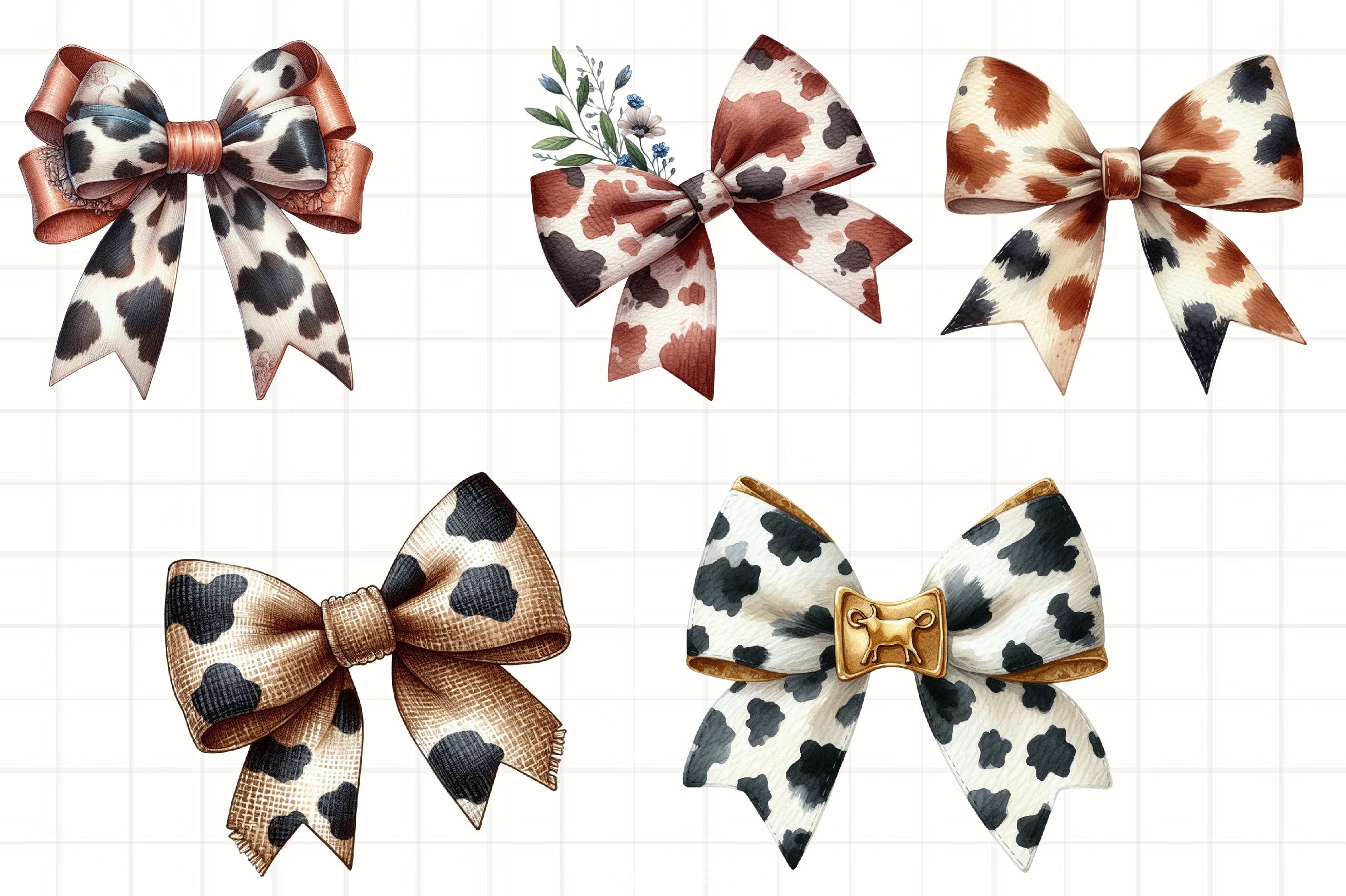 Cow Print Bow Clipart Bundle - CraftNest - Digital Crafting and Art