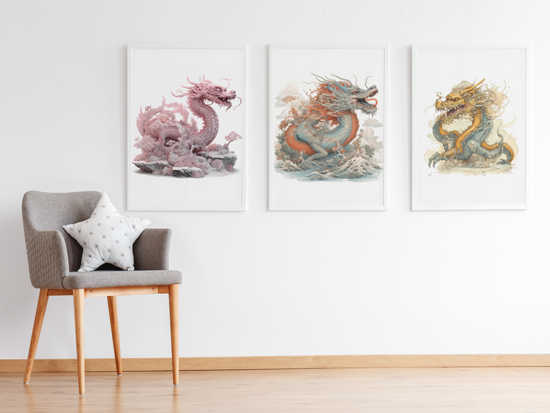 Japanese Art Style Dragons Clipart - CraftNest